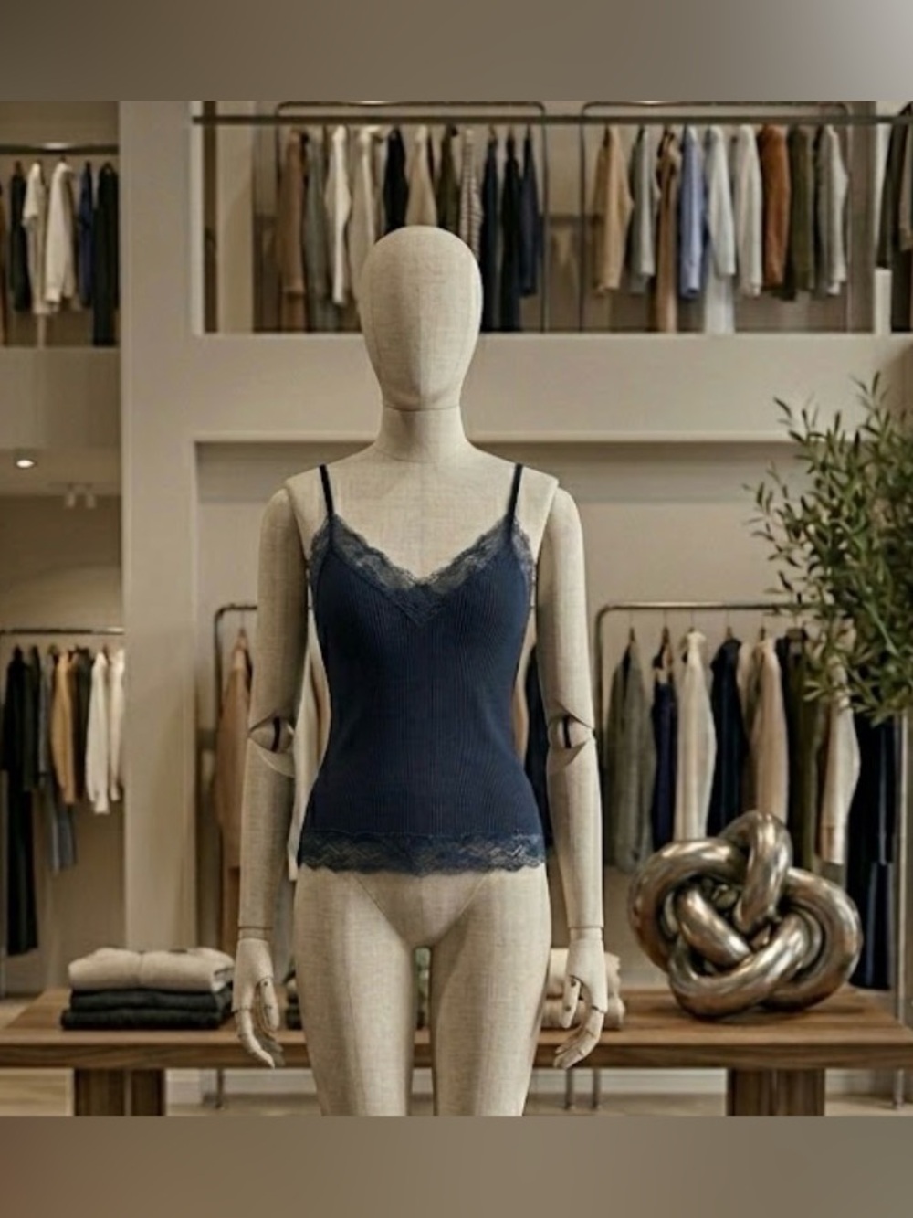 Hollister Navy Blue Lace Trim Cami Top